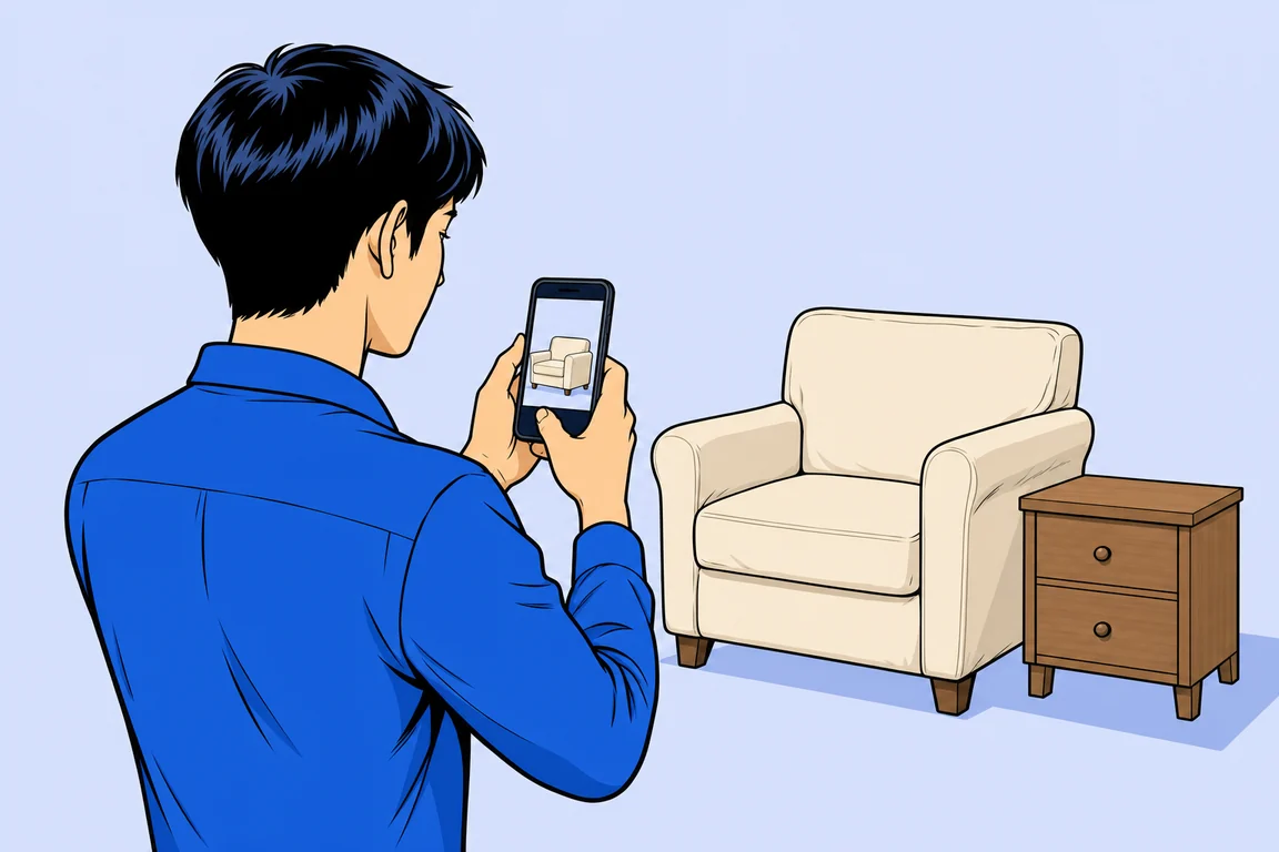 回収を相談する家財をスマートフォンで撮影するイメージ